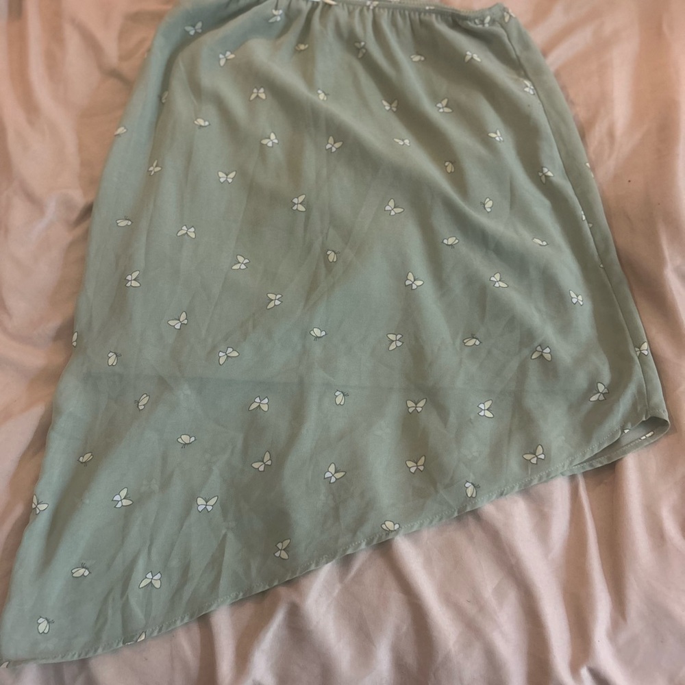 Pink Rose Asymmetrical Skirt with Butterfly Print